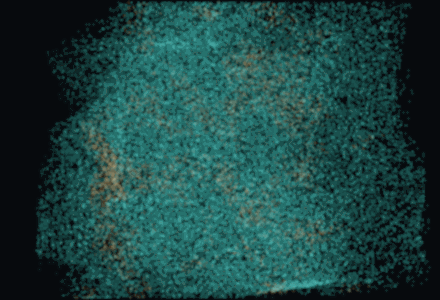 A dense swarm of particles advected through the flow field